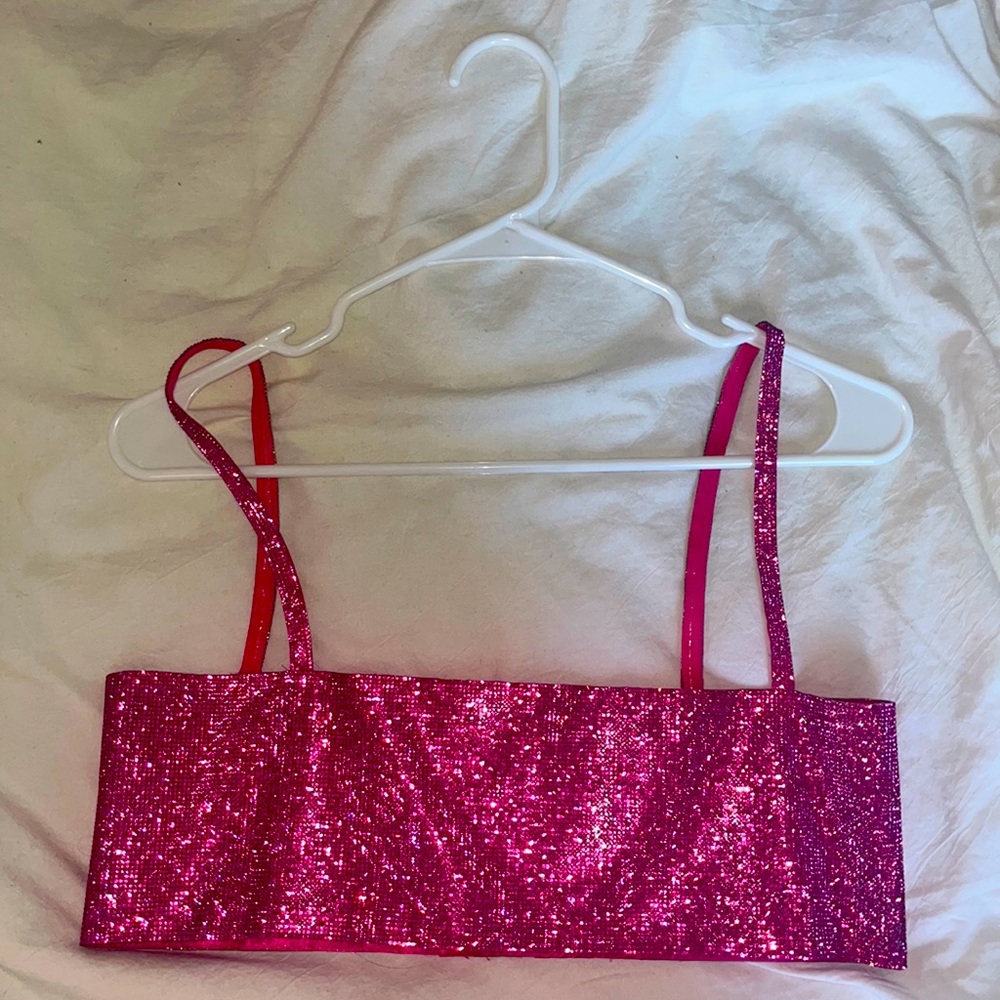 Hot pink rhinestone crop top Whitefox